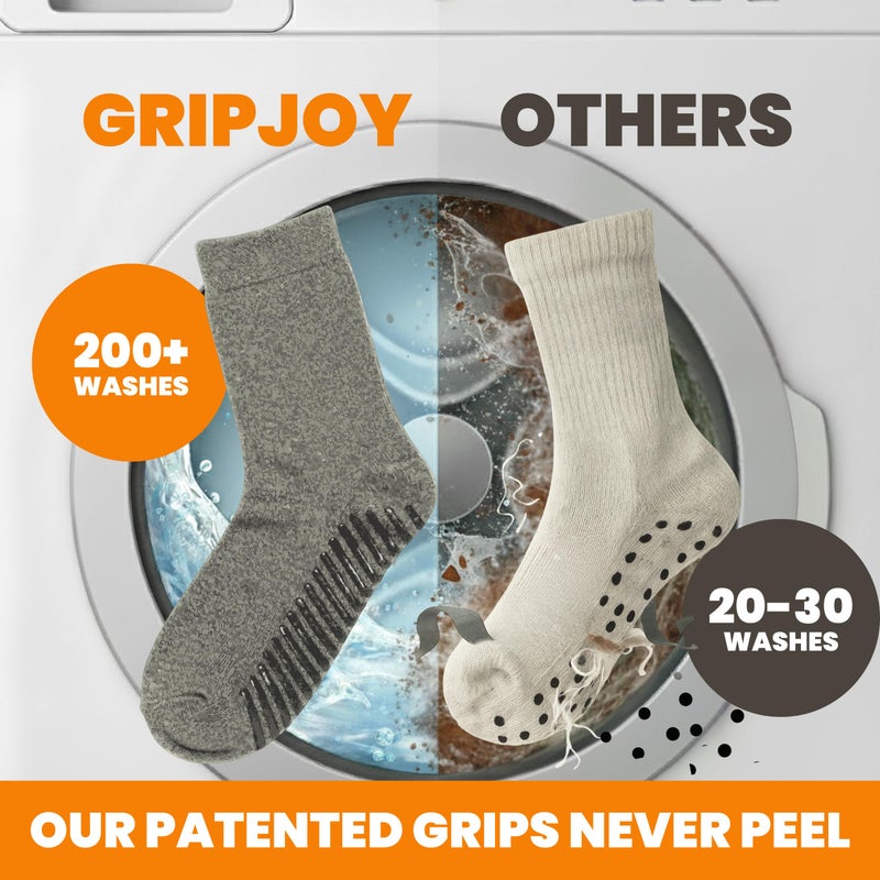 Gripjoy Grip Socks for Women, Grippy, Non Slip, Gripper Socks for Women & Men, Pilates, Yoga, Hospital, Non Skid, 3 Pairs, Crew, Mix Beige - Image 3